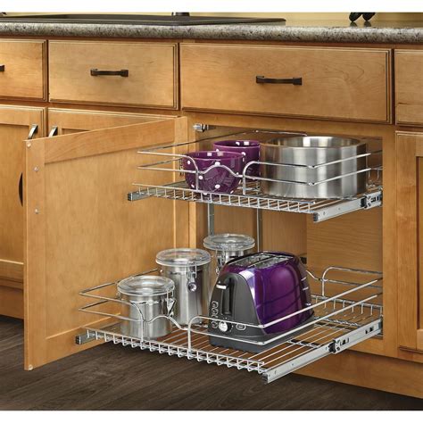 pull-out sliding steel wire cabinet organizer drawer 2 tier lowes|lowe's pull out drawers.